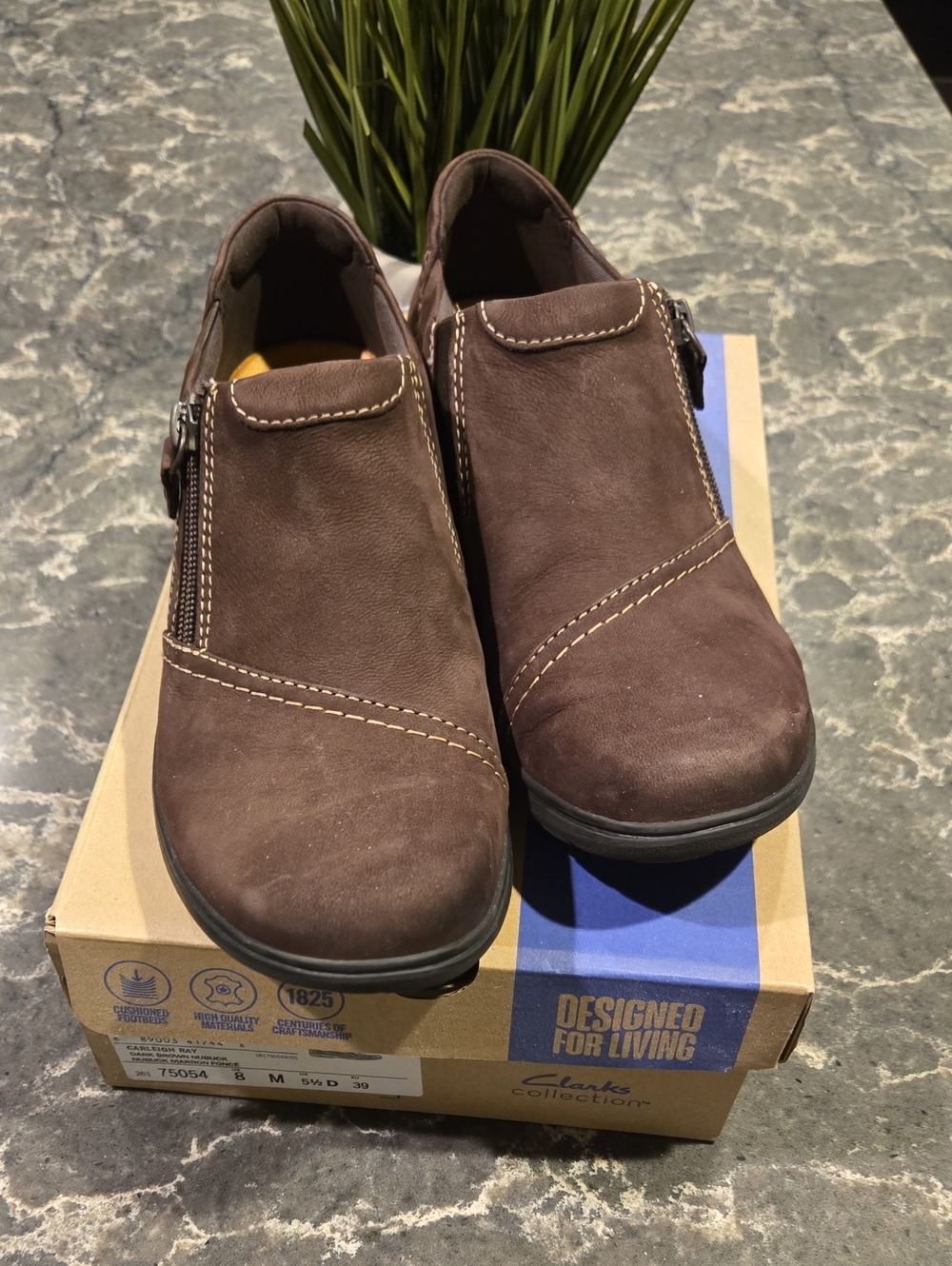 Clarks Brown Leather Slip-On Shoe with Side Zipper